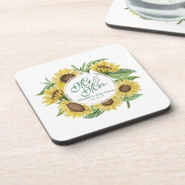 Personalized Sunflower Wreath Wedding | Coaster