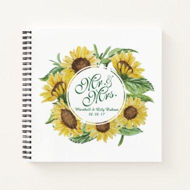 Personalized Sunflower Wreath Wedding Guestbook Notebook