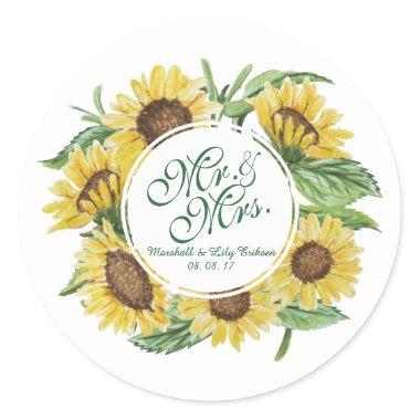 Personalized Sunflower Wreath Wedding Sticker Seal