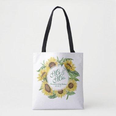 Personalized Sunflower Wreath Wedding Tote Bag
