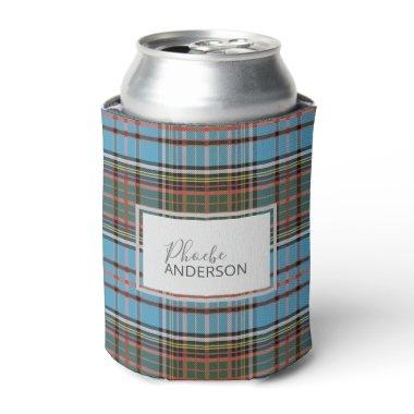 Personalized Tartan Clan Anderson Plaid Light Blue Can Cooler
