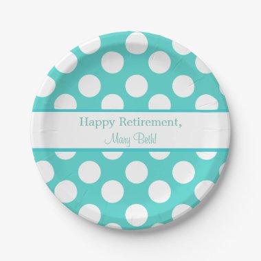 Personalized Teal and White Polka Dot Paper Plates