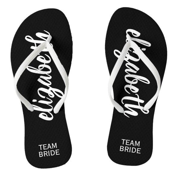 Personalized Team Bride Black and White Flip Flops