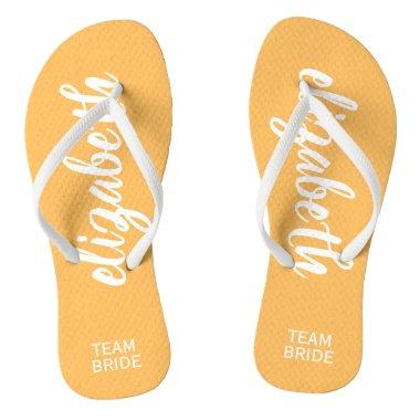Personalized Team Bride Orange and White Flip Flops