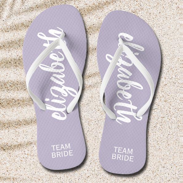 Personalized Team Bride Periwinkle and White Flip Flops