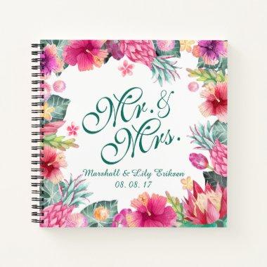 Personalized Tropical Floral Wedding Guestbook Notebook