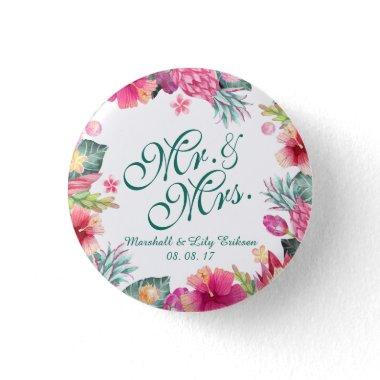 Personalized Tropical Floral Wedding Pin Button