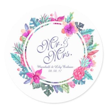 Personalized Tropical Floral Wedding Sticker Seal