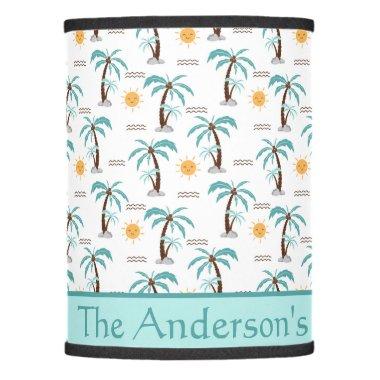 Personalized Tropical Palm Tree Sunshine Teal Lamp Shade