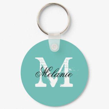 Personalized turquoise blue name monogram keychain