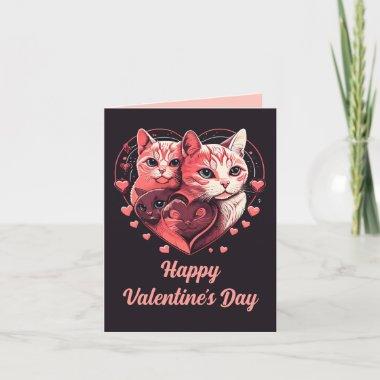 Personalized Vintage Pink Valentine's Cats Holiday Invitations
