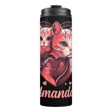 Personalized Vintage Pink Valentine's Cats Thermal Tumbler