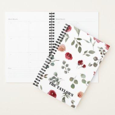 Personalized Watercolor Floral Leaves Monogram Planner