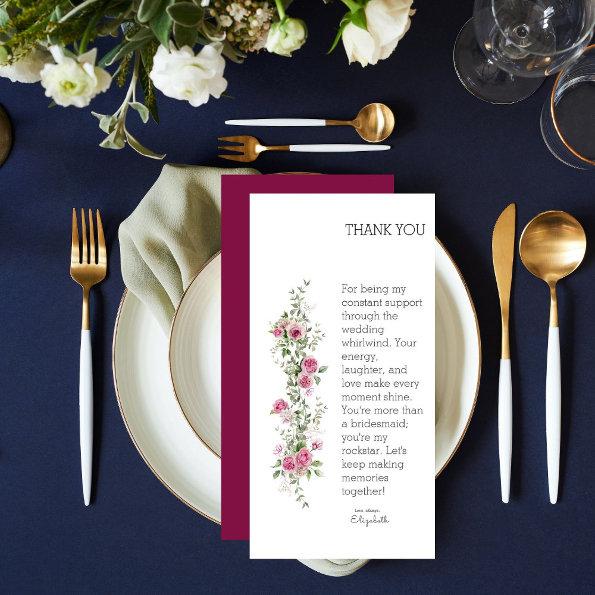 Personalized Watercolor Pink Peony Bridesmaid Thank You