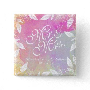 Personalized Watercolor Wedding Pin Button