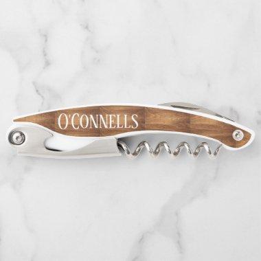 personalized wedding corkscrew WITH WOOD GRAIN