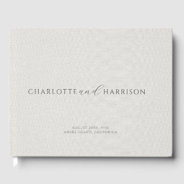 Personalized Wedding Monogram White Faux Linen Guest Book