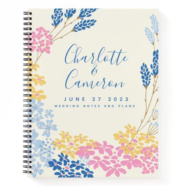 Personalized Wedding Planner Stylish Floral Blue Notebook