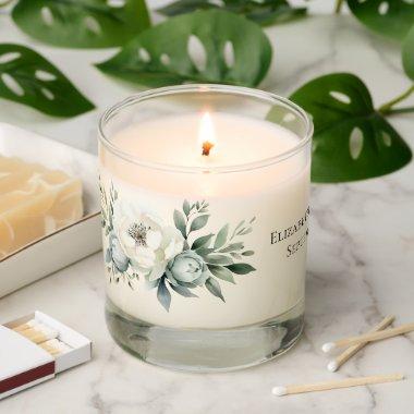 Personalized Wedding White Floral Greenery Scented Candle