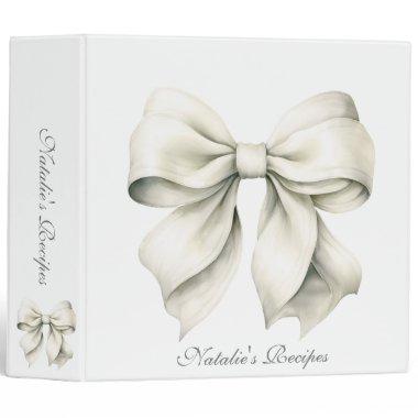 Personalized White Bow  Recipe 3 Ring Binder