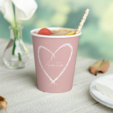 Personalized White Heart Bridal Shower Rose Gold Paper Cups