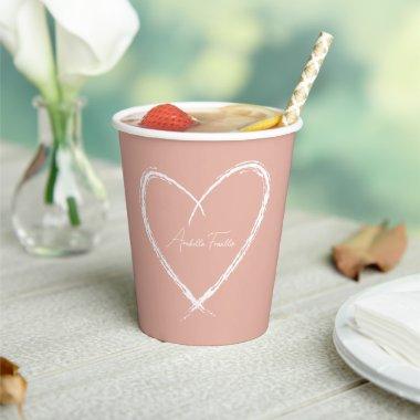 Personalized White Heart Bridal Shower Rose Gold Paper Cups