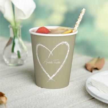 Personalized White Heart Bridal Shower Sage Green Paper Cups
