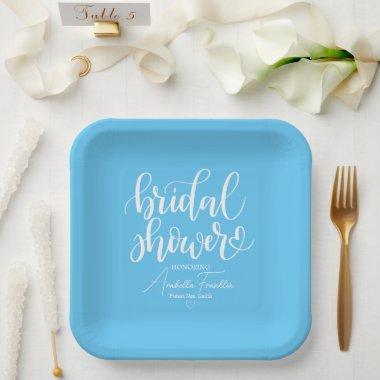 Personalized White Wedding Bridal Shower Blue Paper Plates