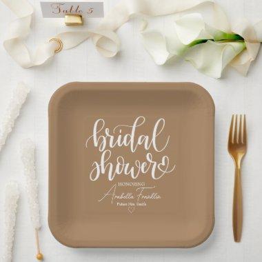 Personalized White Wedding Bridal Shower Brown Paper Plates