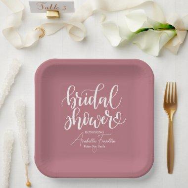 Personalized White Wedding Bridal Shower Rose Gold Paper Plates