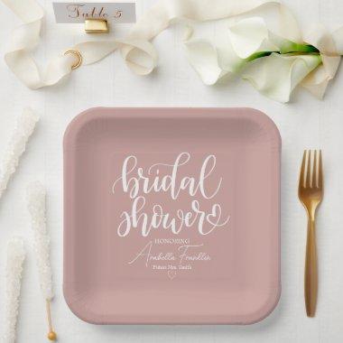 Personalized White Wedding Bridal Shower Rose Gold Paper Plates
