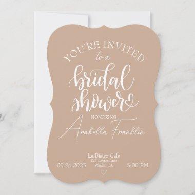 Personalized White Wedding Bridal Shower Taupe Invitations