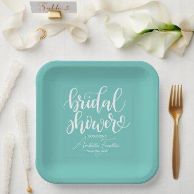 Personalized White Wedding Bridal Shower Teal Paper Plates