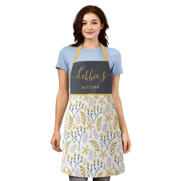 Personalized Yellow Floral All-Over Print Apron