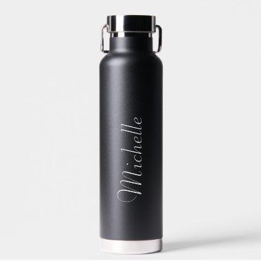 Personalized Your Name Script Black Wedding Water Bottle