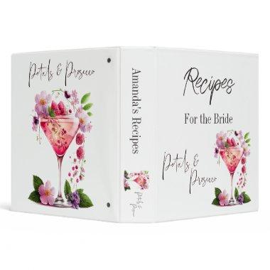 Petal Prosecco Floral Bridal Shower Recipe Book 3 Ring Binder