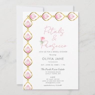 Petal Prosecco Gold Jewel Frame Rose Bridal Shower Invitations