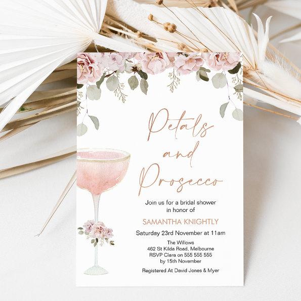 Petals and Prosecco Blush Floral Bridal Shower Inv Invitations