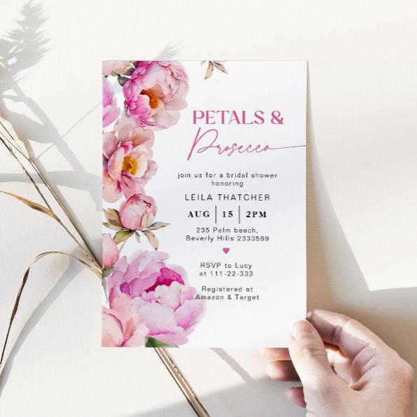 Petals and prosecco bright pink bridal shower Invitations