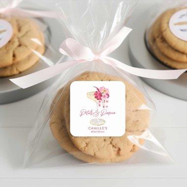 Petals and Prosecco Floral  Favor Square Sticker