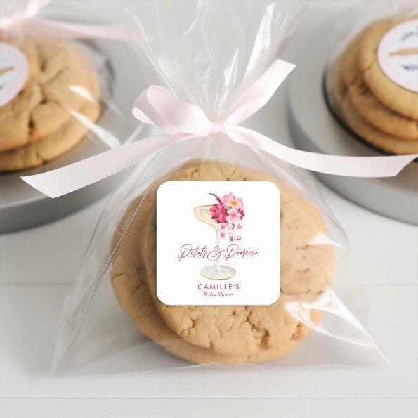 Petals and Prosecco Floral  Favor Square Sticker