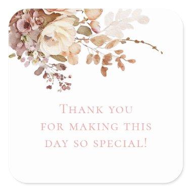 Petals and Prosecco Floral Thank You Bridal Shower Square Sticker