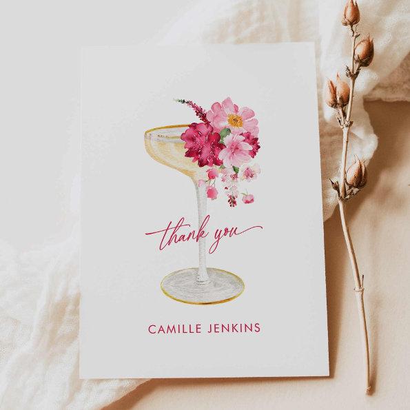 Petals and Prosecco Pink Bridal Shower Thank You Invitations