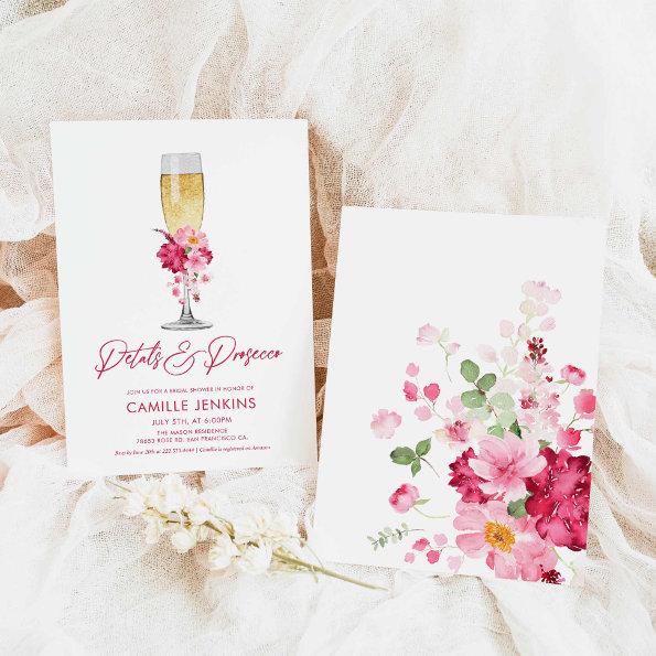 Petals and Prosecco Pink Floral Bridal Shower Invitations
