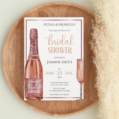 Petals and Prosecco Rose Gold Modern Bridal Shower Invitations