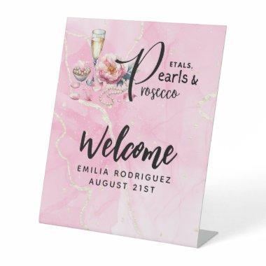 Petals Pearls Prosecco Favors  Pedestal Sign
