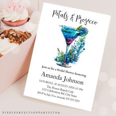 Petals & Prosecco Blue Floral Blush Bridal Shower Invitations