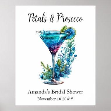 Petals & Prosecco Blue Floral Blush Bridal Shower Poster