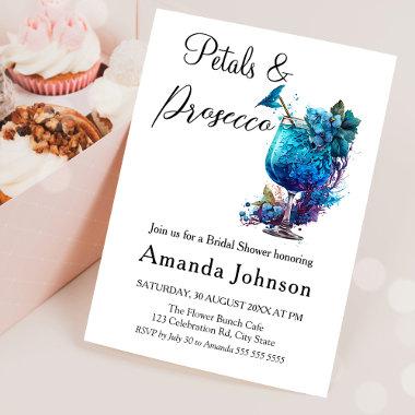 Petals & Prosecco Blue Floral Bridal Shower Brunch Invitations