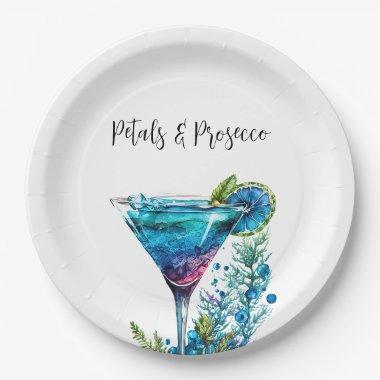 Petals & Prosecco Blue Floral Bridal Shower Paper Plates
